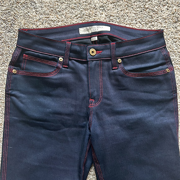 Burberry Dark Blue Red Trim High Rise Flare Leg Denim Jeans Pants **Sz 29**🌺🌺 - Picture 5 of 7